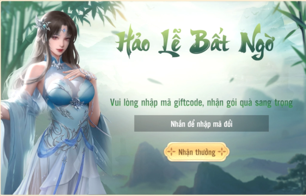 Điền mã code Huyền Ảnh Võ Lâm và nhấn “Nhận thưởng”