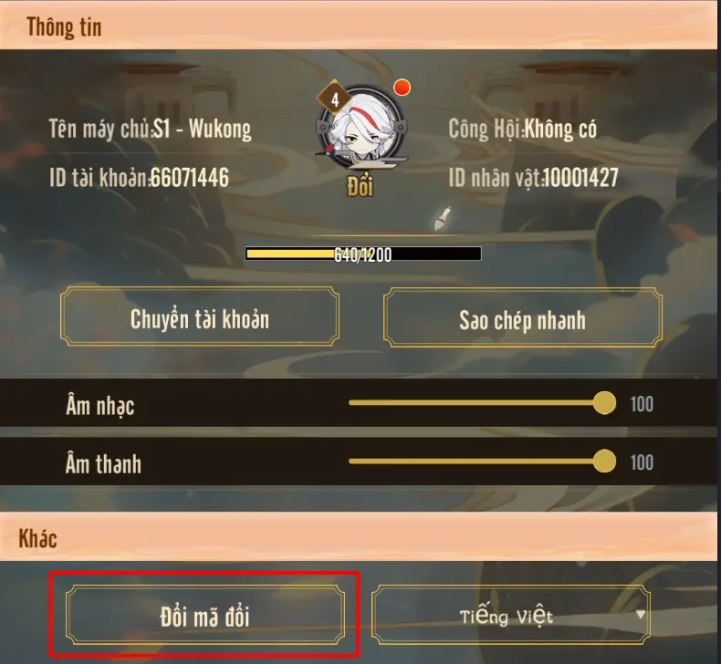 Chọn mục “Đổi mã đổi”