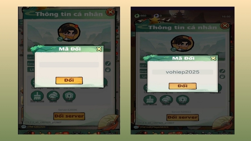 Nhập mã code Tông Sư Mạnh Nhất vào ô và chọn Đổi