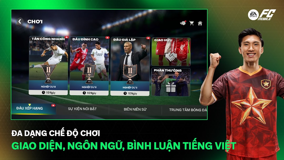 FC Mobile VN có giao diện, ngôn ngữ, bình luận Tiếng Việt