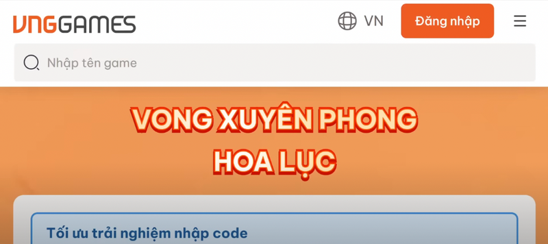 Bước 1: Truy cập trang nhập code (Tín Vật) để thực hiện quá trình nhập code nhận quà giá trị