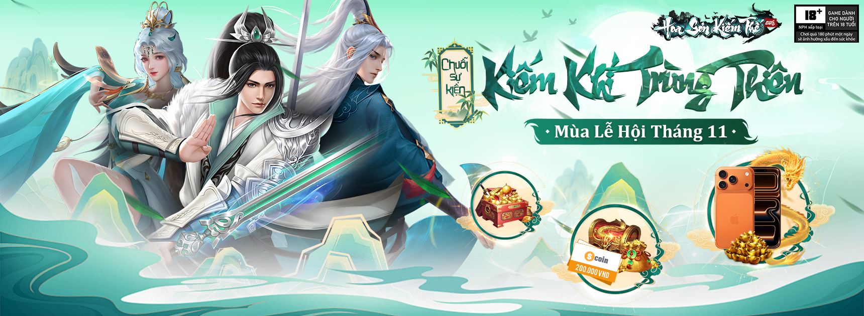 Banner sự kiện Chuỗi Sự Kiện Kiếm Khế Trường Thiên mùa lễ hội tháng 11 trong game Hoa Sơn Kiếm Thế