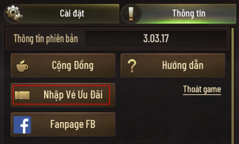 Bước 3: Chọn mục Nhập vé ưu đãi để mở khung nhập mã.