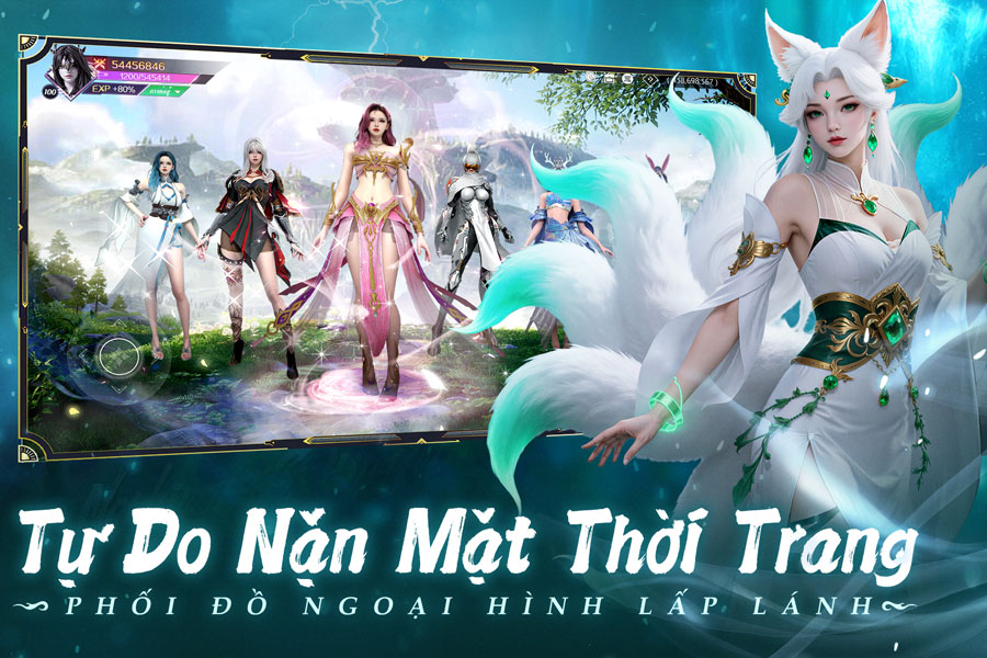Năm nhân vật nữ với trang phục và kiểu tóc khác nhau cùng thông điệp "Tự Do Nặn Mặt Thời Trang"