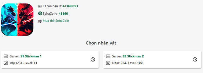 Bước 3: Tiếp theo, chọn đúng server mà bạn đang chơi và nhân vật AI Stickman muốn nhận quà.