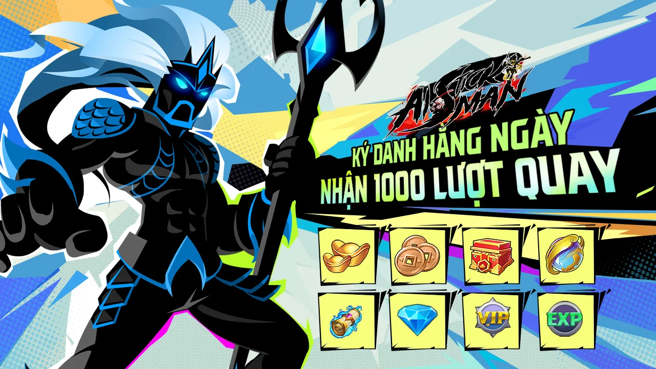Nhân vật Stickman quảng cáo sự kiện game 'KÝ DANH HÀNG NGÀY NHẬN 1000 LƯỢT QUAY'