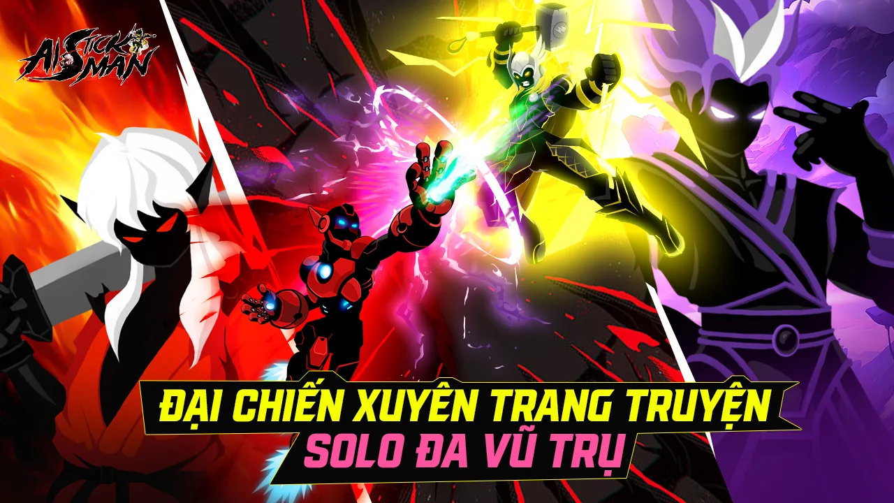 Bốn nhân vật Stickman đang đối đầu với nhau trong một trận chiến