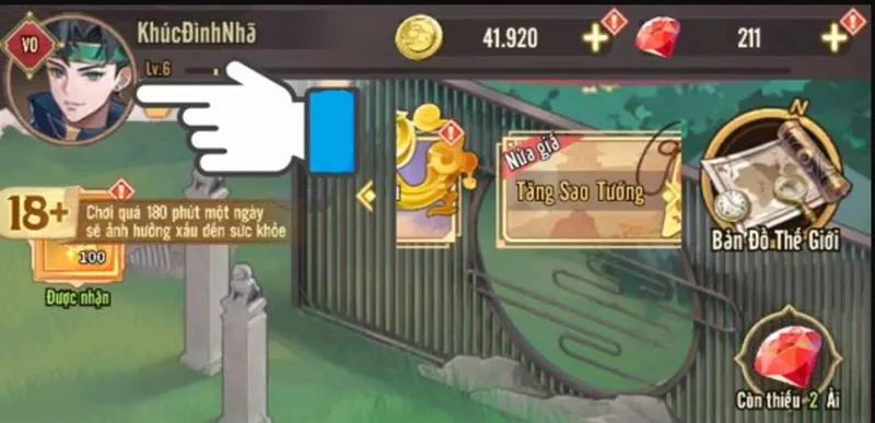 Khởi động game Hào Khí Chiến Hồn và đăng nhập tài khoản. Tại màn hình chính, hãy nhấn vào ảnh đại diện của bạn ở góc trên bên trái để mở bảng thông tin