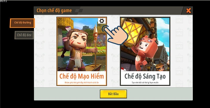 Bạn có thể lựa chọn Chế độ Mạo hiểm hoặc Chế độ Sinh tồn