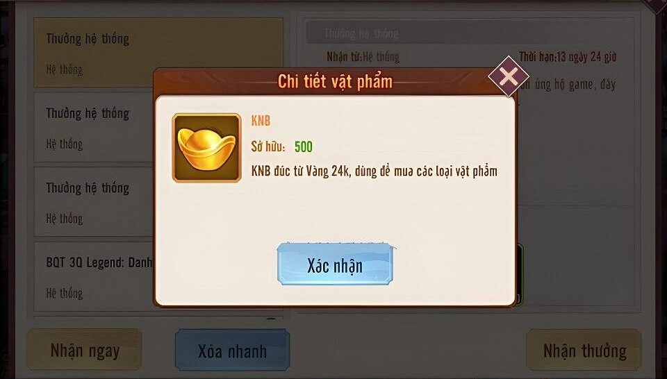 Bước 4 nhấn vào nút “Nhận quà” để hoàn tất quá trình nhập code và nhận phần thưởng