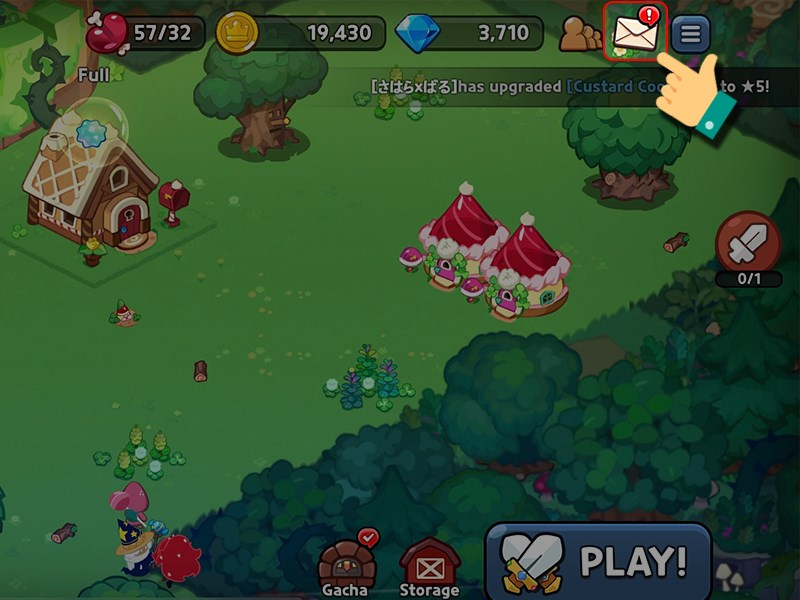 Bước 6 game thủ vào lại game và chọn biểu tượng bức thư ở góc bên phải