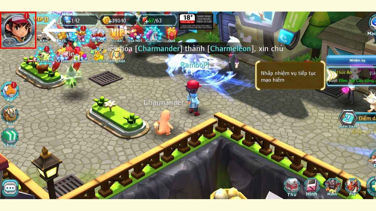 Đăng nhập vào game và nhấn vào biểu tượng nhân vật ở góc trái màn hình