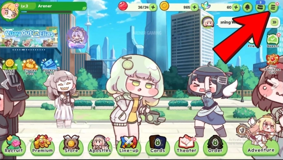 Khởi động game Trickcal: Chibi Go, sau đó nhấn vào biểu tượng ba gạch ngang