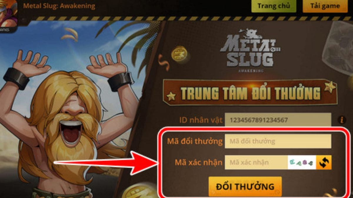 Nhập mã code Metal Slug Awakening và nhấn nút Đổi thưởng