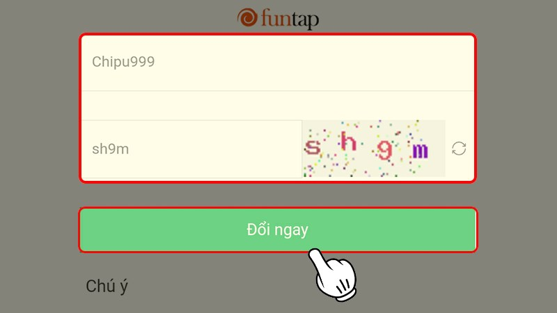 Nhập mã code MU Vượt Thời Đại, điền mã xác minh theo yêu cầu và nhấn Đổi ngay