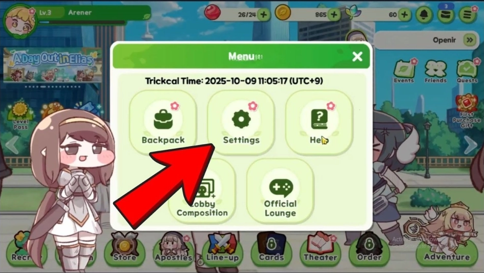Tiếp tục chọn mục Settings trong menu