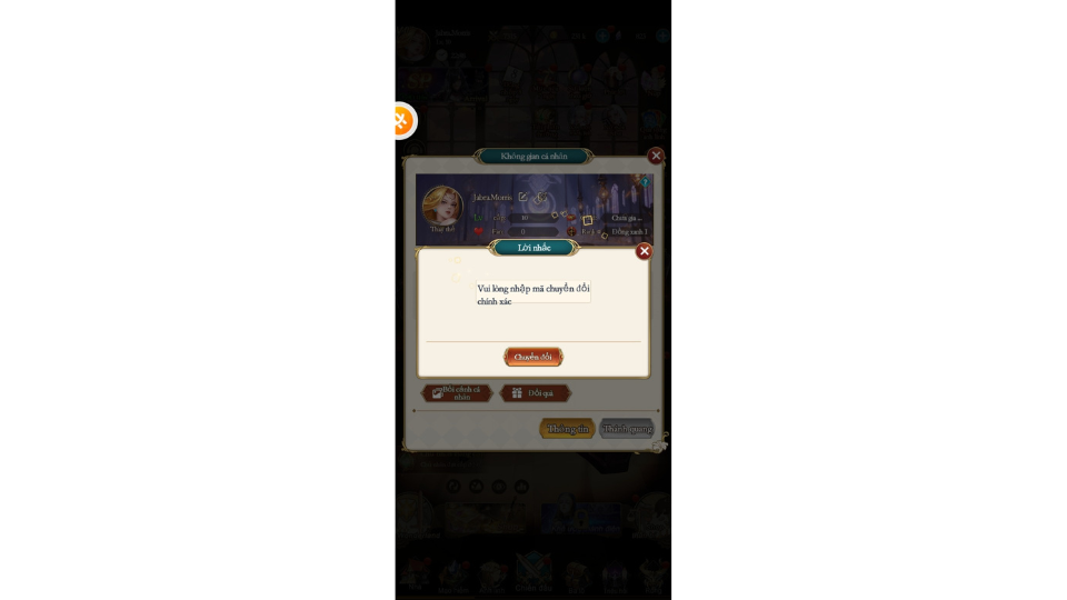 Nhập mã code Goddess Era vào ô và nhấn Chuyển đổi