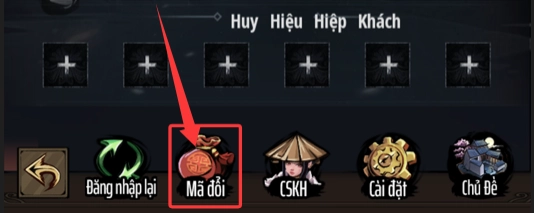 Chọn mục “Mã Đổi” để truy cập khu vực nhập giftcode