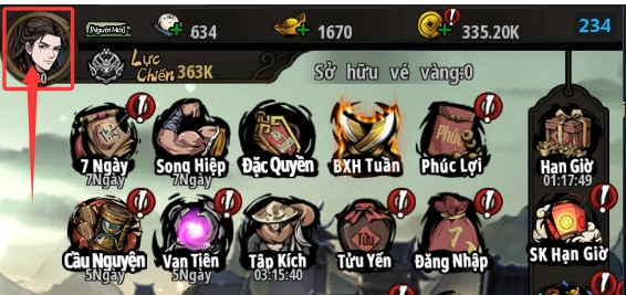 Đăng nhập vào game, sau đó nhấn vào avatar