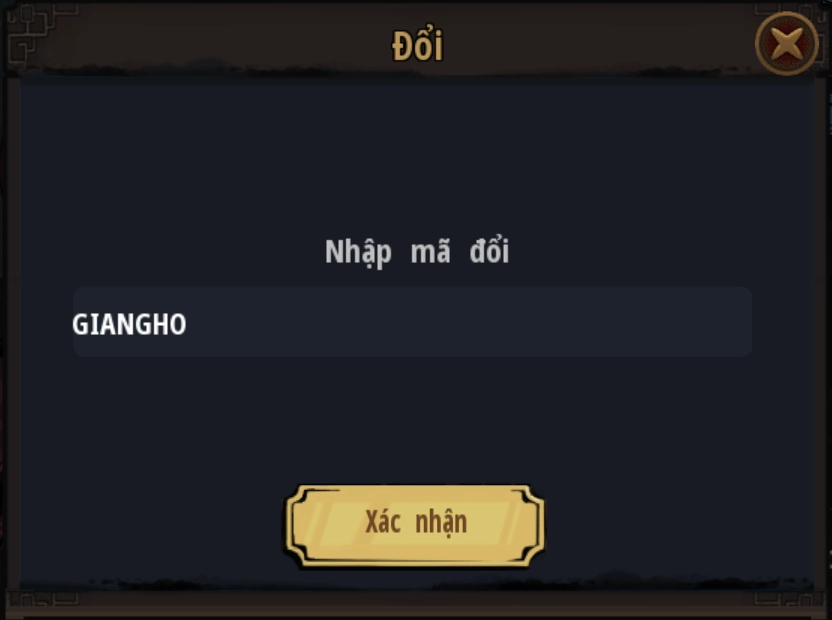 Nhập chính xác code Vô Danh Giang Hồ vào ô trống, sau đó nhấn “Xác nhận”