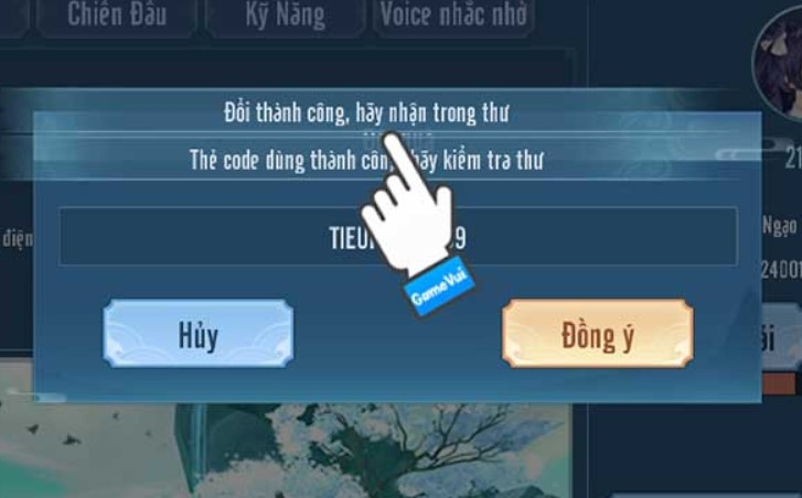 Nhập chính xác mã code Tiếu Ngạo Gamota vào ô trống và nhấn Đồng ý