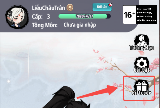 Tại đây bạn chọn vào mục Giftcode