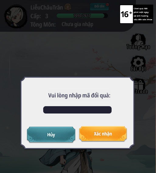 Nhập chính xác mã giftcode Kiếm Linh Du Ký bạn đang có vào ô trống